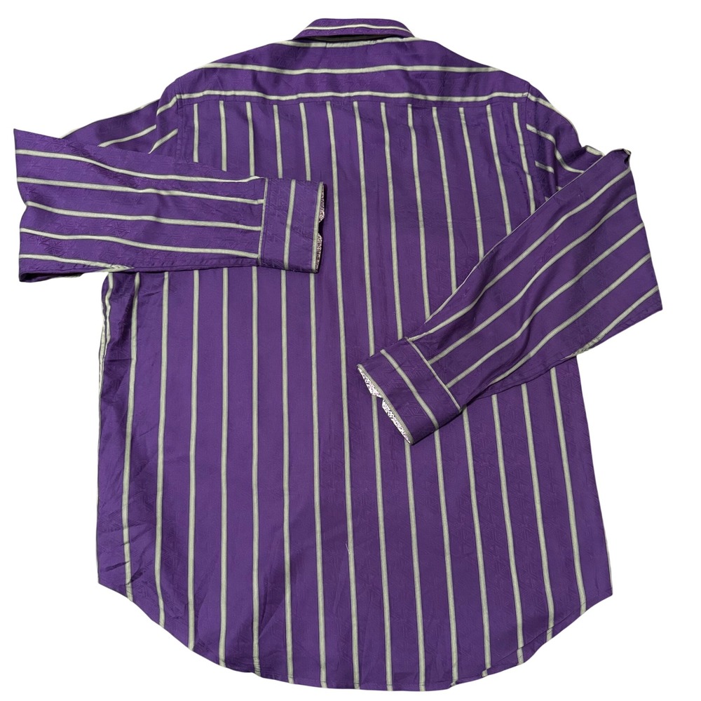 ROBERT GRAHAM DRESS SHIRT MENs XL CLASSIC FIT PURPLE STRIPE FLIP CUFF - Picture 10 of 10